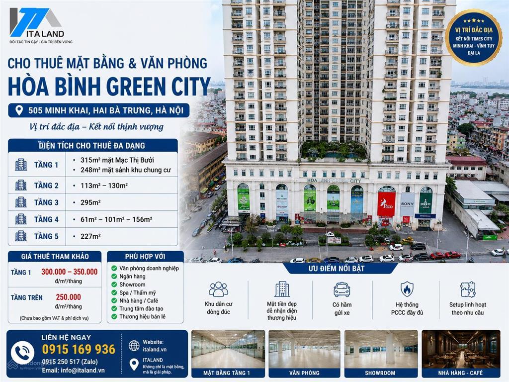 Cho thuê mặt bằng & văn phòng hot tại hòa bình green city 505 minh khai