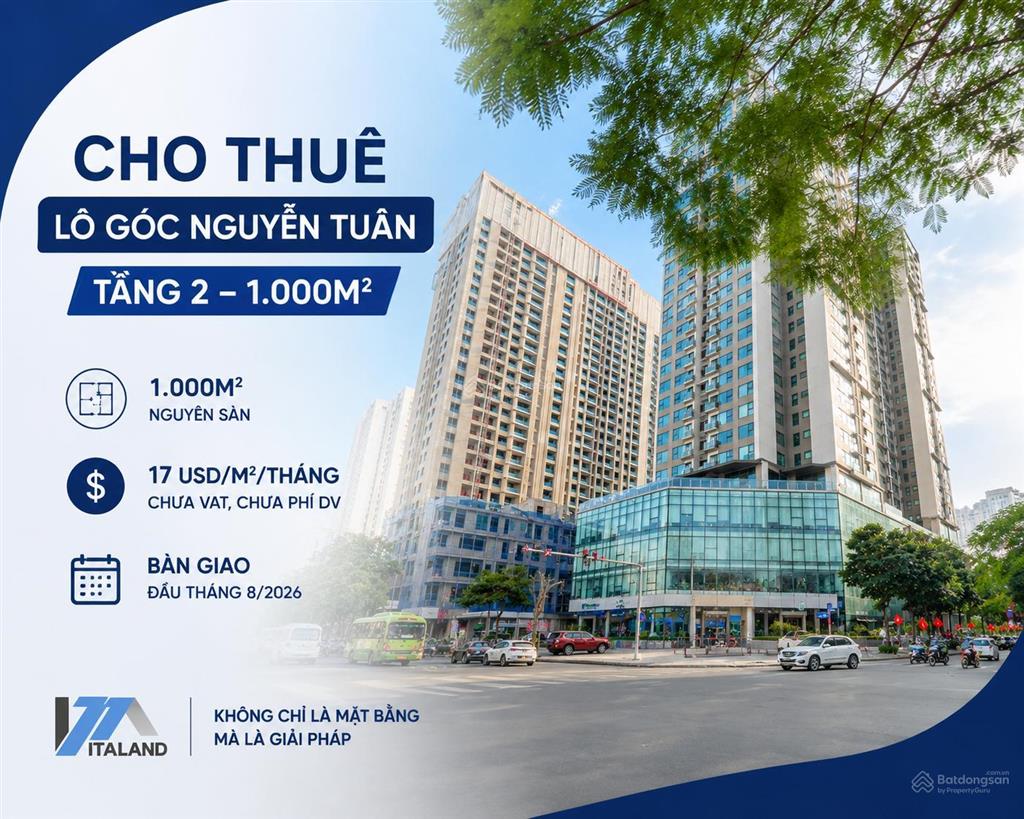 Cho thuê 1000m2 lô góc nguyễn tuân, thanh xuân, view kính dễ nhận diện thương hiệu