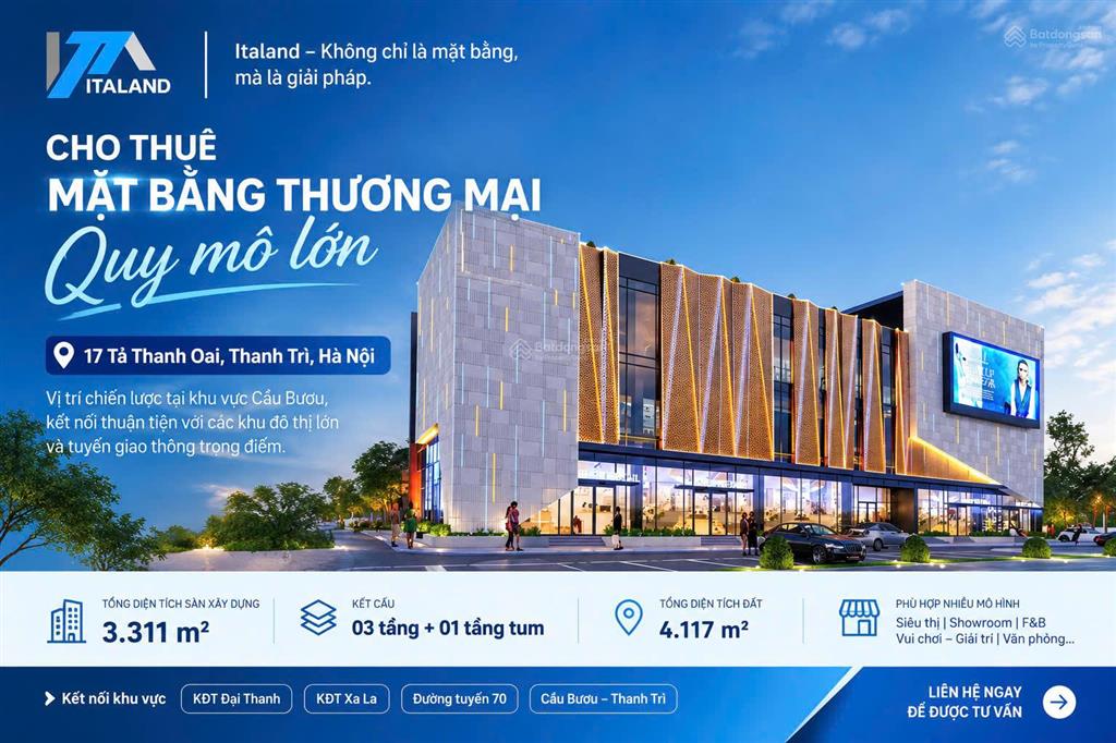 Cho thuê mặt bằng thương mại quy mô lớn  3.311m2  tả thanh oai, thanh trì