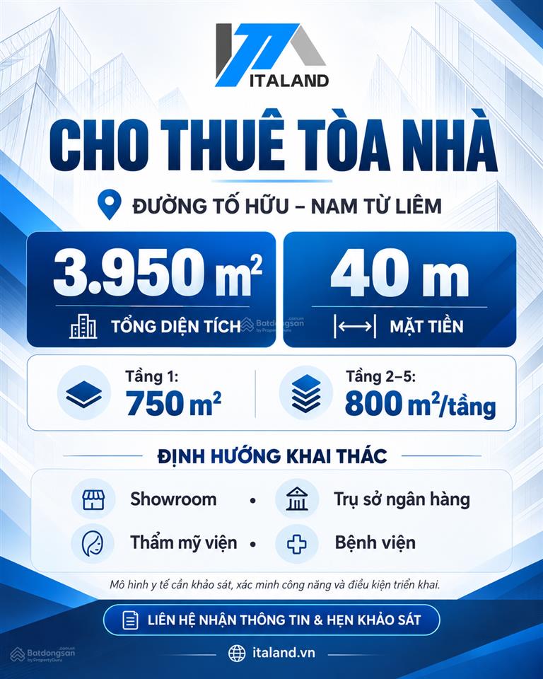 Cho thuê 4000m2 mặt tiền 40m ngay mặt phố tố hữu, nam từ liêm