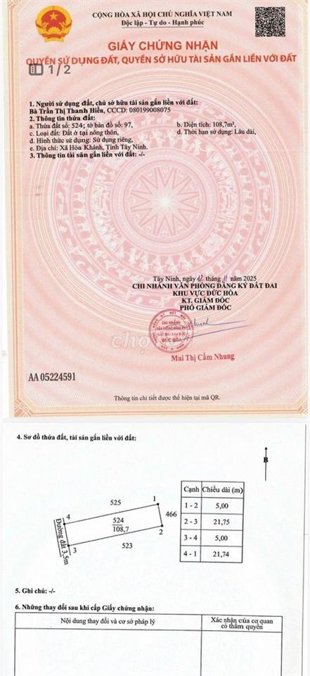 620 triệu trọn sổ 108,7m thổ cư đất sạch 100% đường oto  thông
