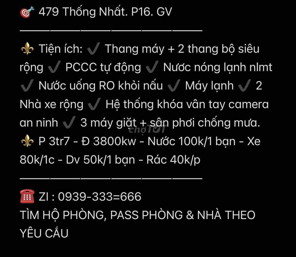 3tr7. Phòng VIP. Xài nước RO miễn phí.