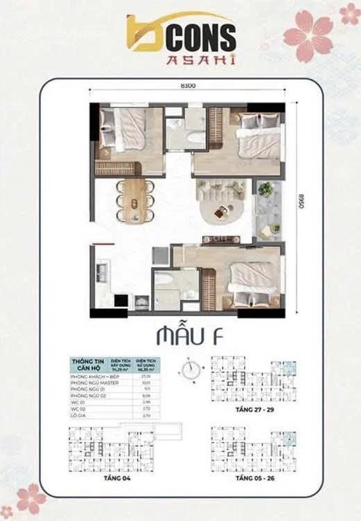 Bán căn góc 3pn2wc bcons asahi full nội thất bếp và wc quý 2/2027 nhận nhà