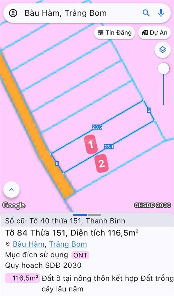 Cần bán gấp lô đất nền thổ cư 105m2 tại xã bàu hàm tỉnh đồng nai giá chỉ 599 triệu