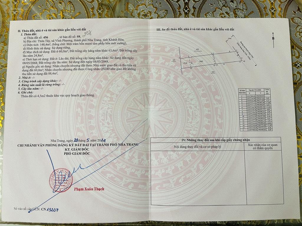 Đất dân cắt bán, gần trường mầm non vĩnh phương 2, nha trang. 148.4m2 chỉ 11tr/m2