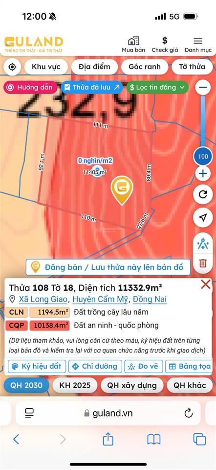 Bán cắt lỗ 2.2ha đất long giao cẩm mỹ đồng nai