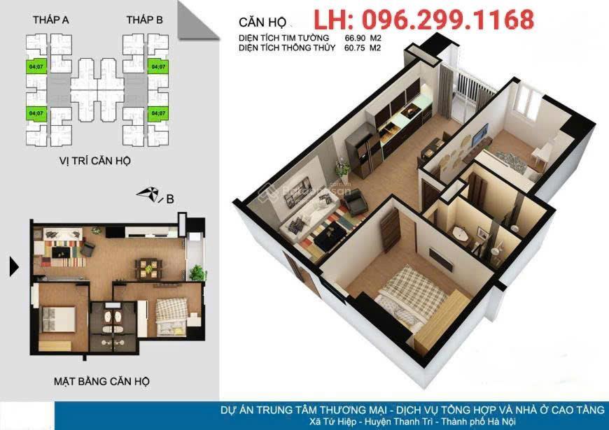 Chính chủ gửi bán căn hộ chung cư tại tứ hiệp plaza 2pn, 2wc  0962 991 ***