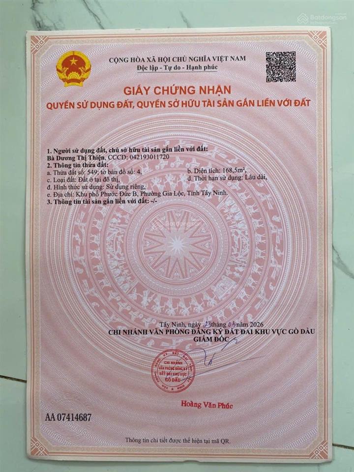 Đất phước đông gia lộc thổ cư hết đất sổ hồng riêng .chỉ 690 tr