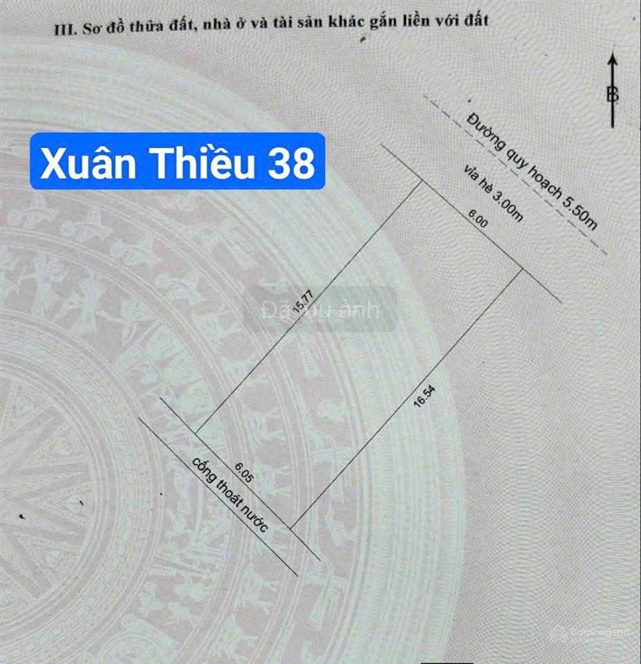 Đất đường 5m5 xuân thiều 38 cạnh mikazuki. s= 97m2 ngang 6m. giá 4.95 tỷ