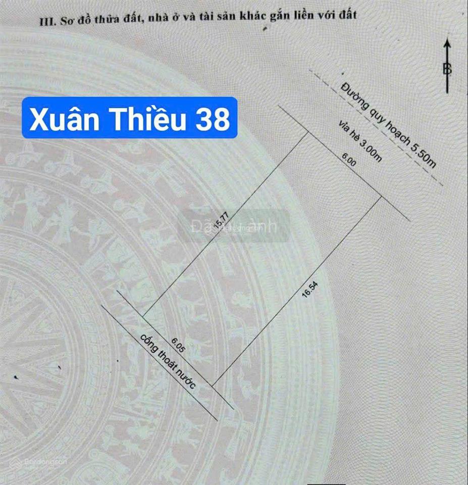 Đất đường 5m5 xuân thiều 38 cạnh mikazuki. s= 97m2 ngang 6m. giá 4.95 tỷ