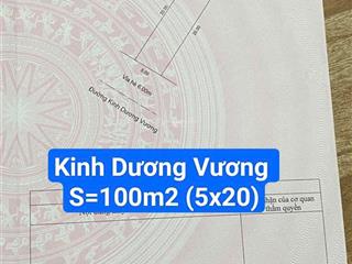 Mặt tiền đường 15m kinh dương vương cạnh ngã tư phùng hưng. s= 100m2 (5x20) giá 8.9tỷ