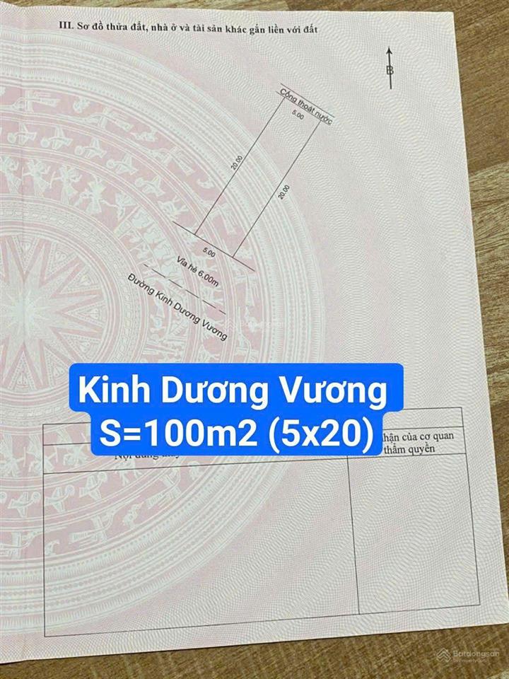 Mặt tiền đường 15m kinh dương vương cạnh ngã tư phùng hưng. s= 100m2 (5x20) giá 8.9tỷ