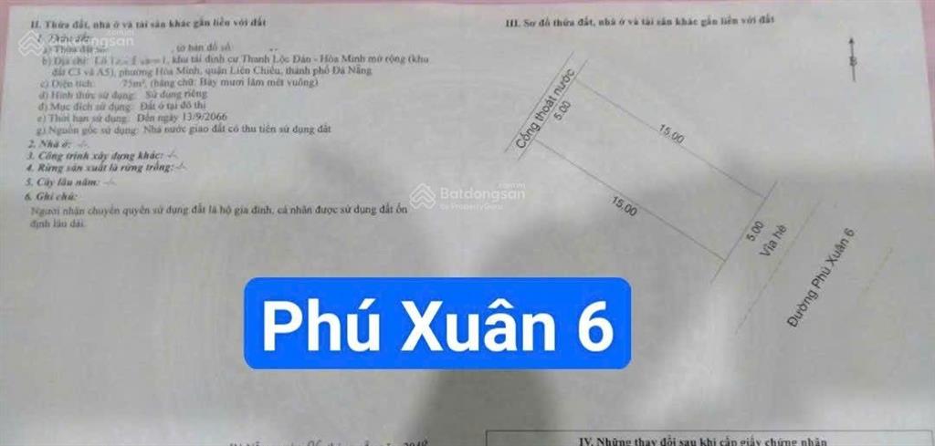Đất đường 5m5 phú xuân 6 hoà minh liên chiểu.
s= 75m2 ( 5x15) giá 5.6 tỷ