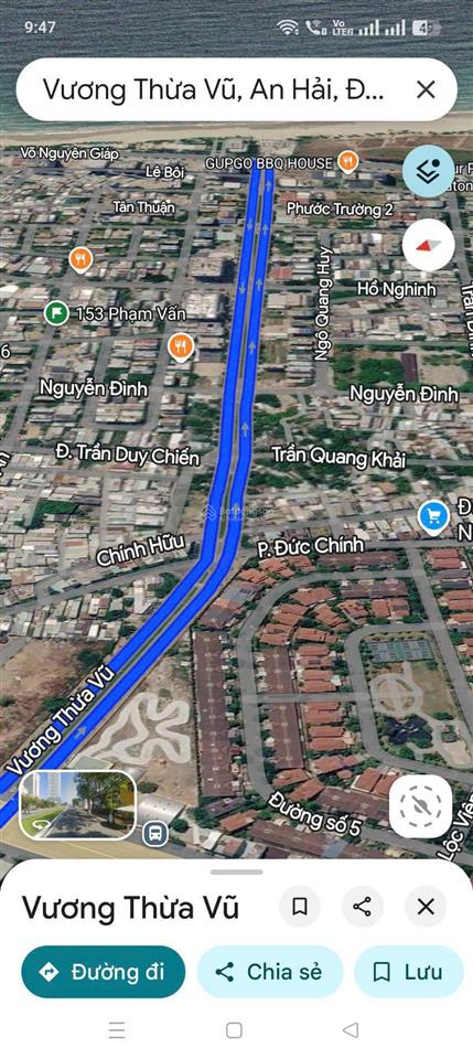 Đất đường 7m5 phó đức chính, cạnh vương thừa vũ, sơn trà, dt 104m2 ngang 8.3m giá 10.8tỷ