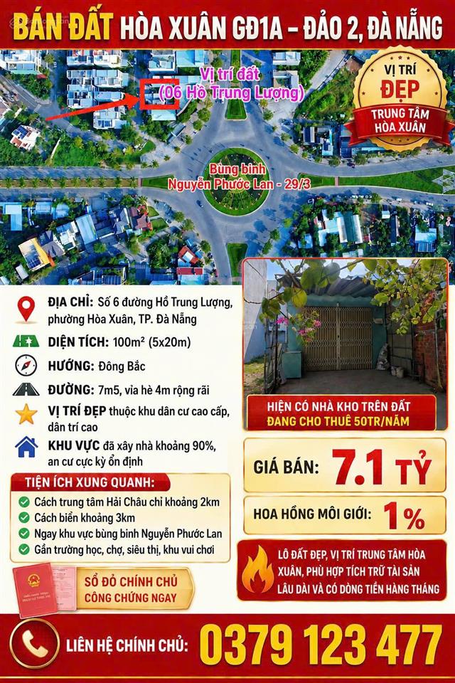 Bán đất 06 hồ trung lượng, đảo 2, hòa xuân, 100m2