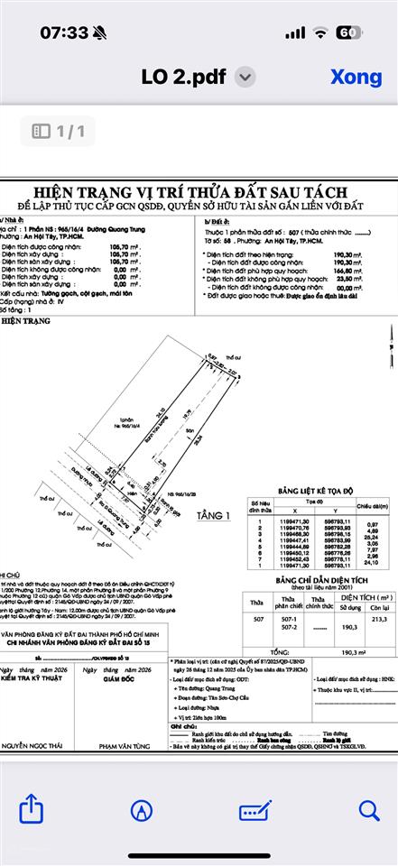 Bán đất cách e mart phan huy ích 200m hẻm 8m có vỉa hè 190m2 ngang 7,9m giá 19tỷ 850
