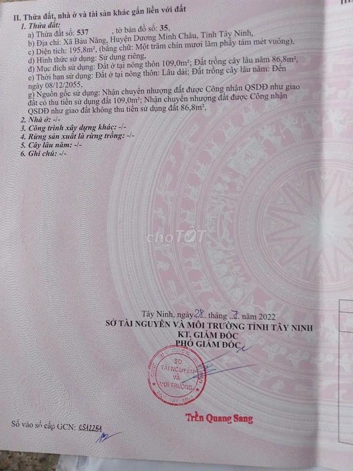 Bán đất xã Bàu Năng, Huyện Dương Minh Châu, Tây Ninh giá rẻ