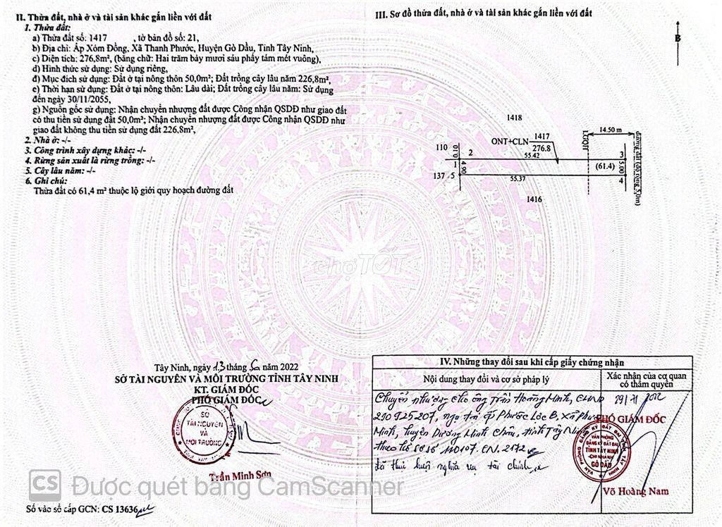 Bán đất thổ cư Thanh Phước, Gò Dầu, Tây Ninh giá rẻ