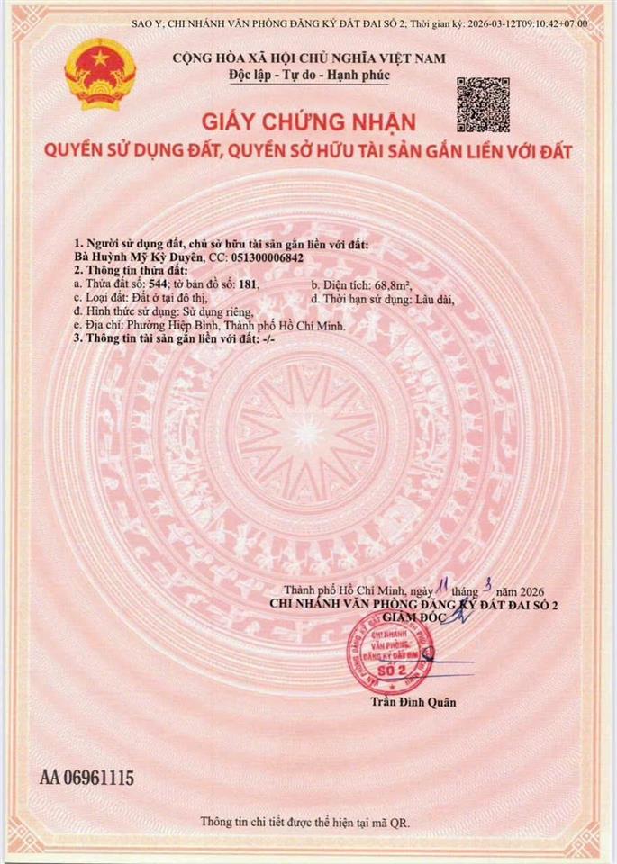 Bán đất tại đường số 26, hiệp bình chánh, nh, thành phố thủ đức, 6,4 tỷ, 68 m2, chính chủ, view đẹp