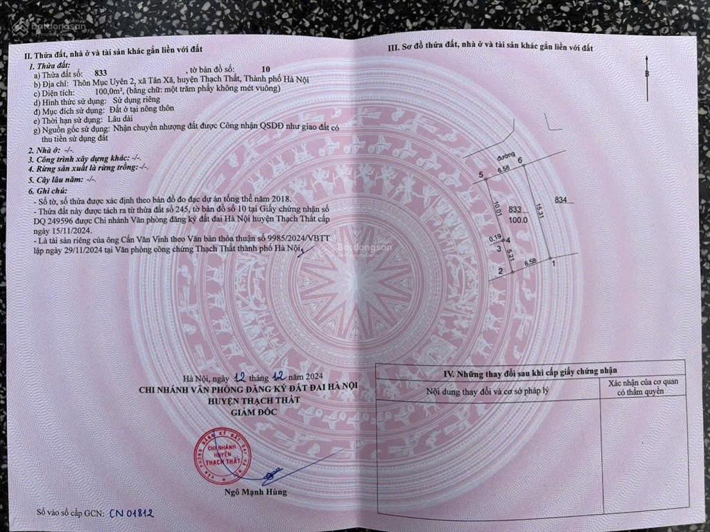 Chính chủ cần tiền bán mảnh đất thôn 7  tân xã  giá giảm 10 giá so với thị trường hiện tại