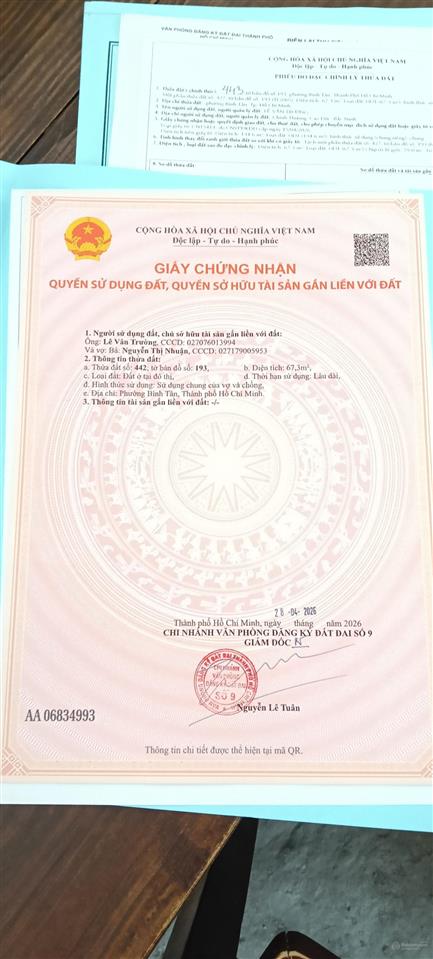 Chính chủ bán lô đất tại hẻm 762/28 quốc lộ 1 a bình tân, tphcm 4x17m vị trí đẹp tiện xây mới