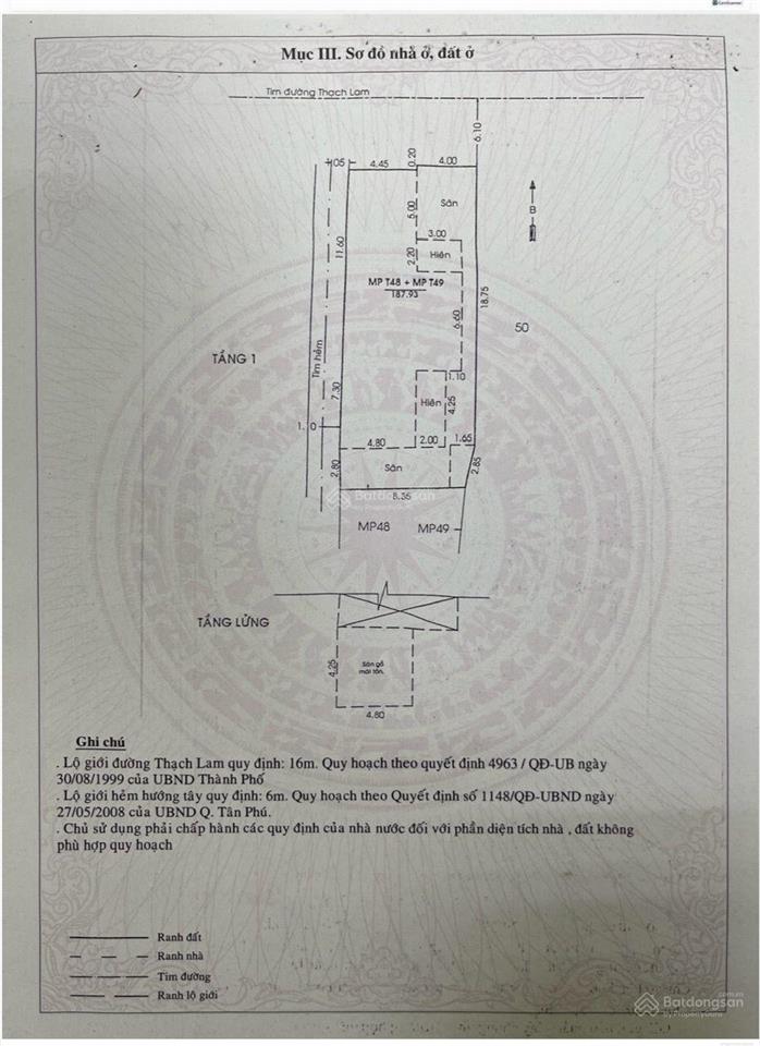 Bán nhà mt thạch lam, ngang 8.5m, dài 22m, giá 31 tỷ.