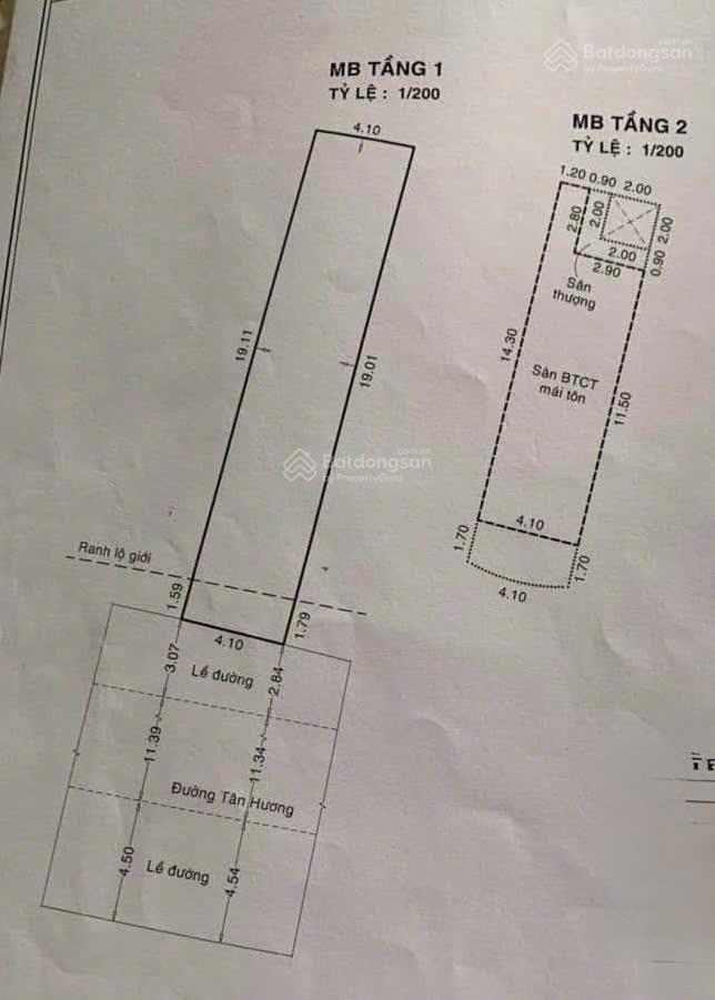 Mặt tiền tân hương  p. phú thọ hòa, 4,1x21m, 2 tầng, giá 12,8 tỷ tl