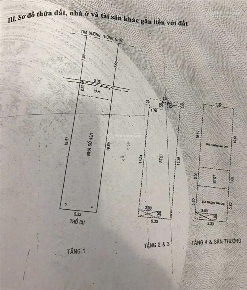 Mặt tiền thống nhất  5,32x19,5m  trệt 3 lầu  giá 15,8 tỷ tl