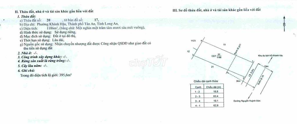 1.183m2 đất Tân An - MT Quốc Lộ 1A - giá tốt