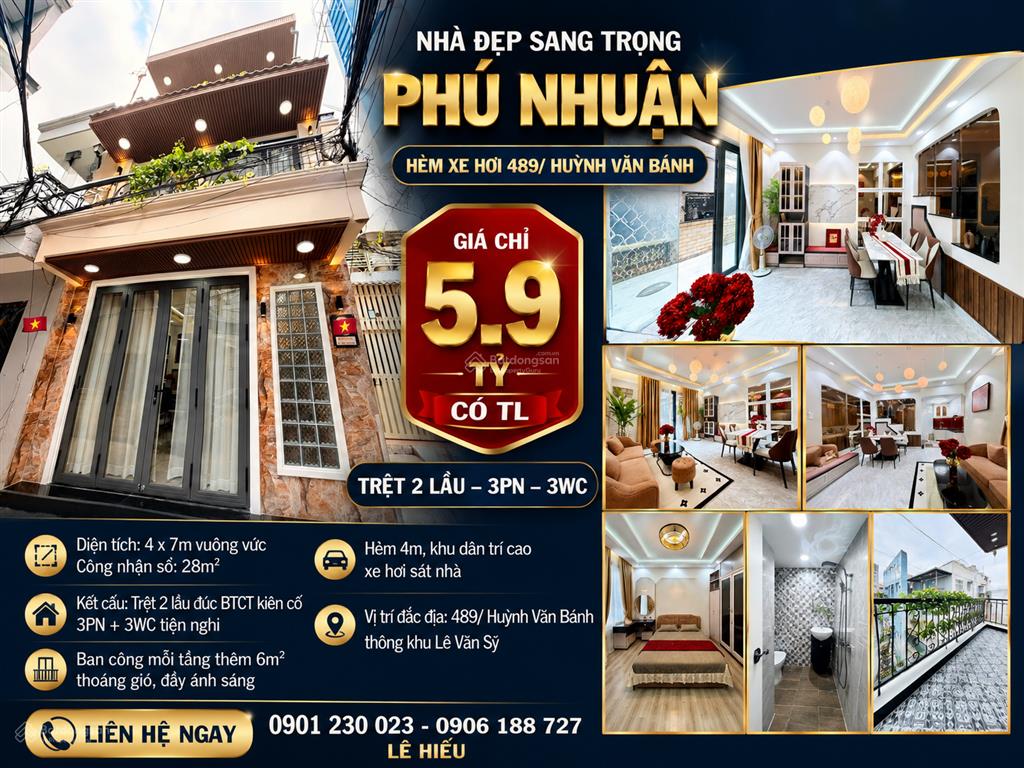 Bán gấp nhà riêng 489/ huỳnh văn bánh, 5,9 tỷ, 30m2, 3pn, 3wc