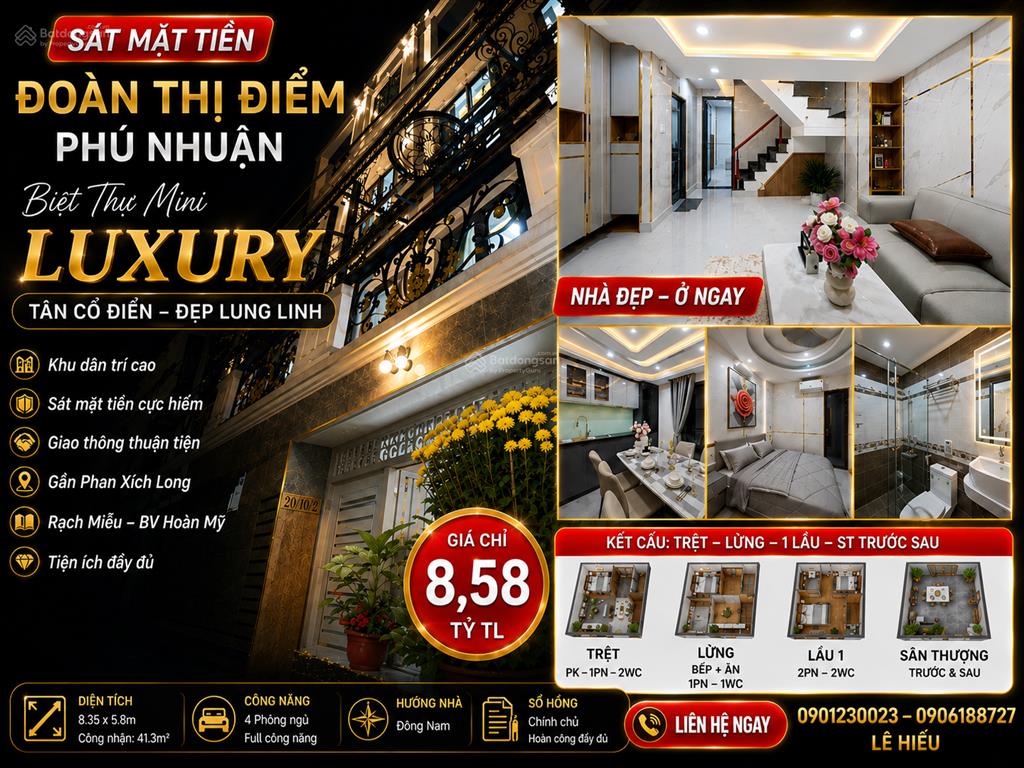 Bán nr 29/ đoàn thị điểm, 8,58 tỷ, 41,3m2, 4pn, 4wc, pháp lý đầy đủ, giá cực chất