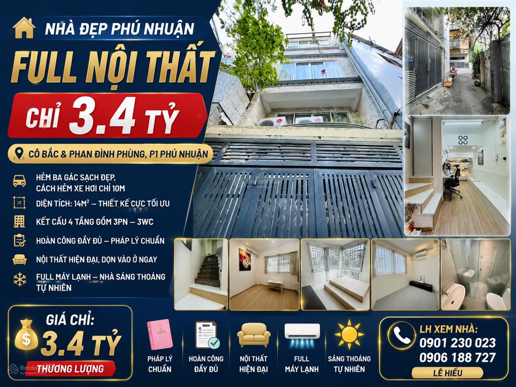 Nhà đẹp 4 tầng phú nhuận 3pn 3wc chỉ 3.4 tỷ