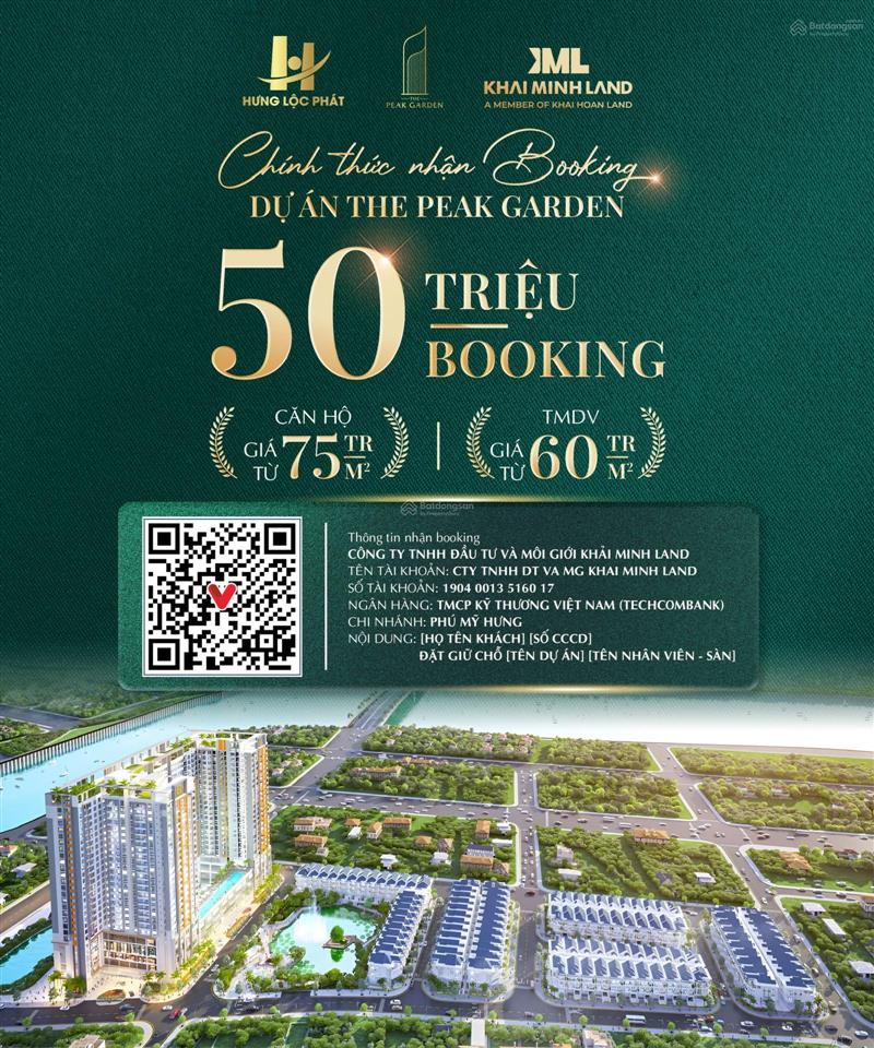 Chính thức nhận booking có hoàn lại căn hộ the peak garden cđt hưng lộc phát