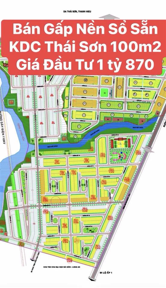 Bán gấp nền 100m2 kdc thái sơn long hậu long an. sổ sẵn giá 1 tỷ 870