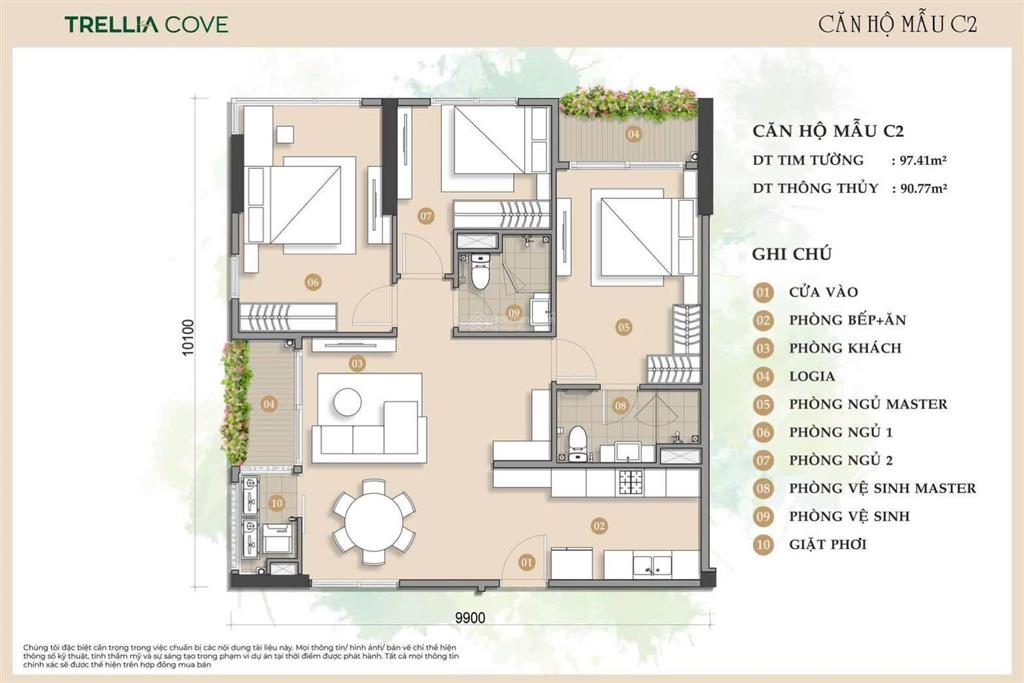 Căn 3pn tầng 5 hướng đông bắc | view trực diện kênh đào trellia cove