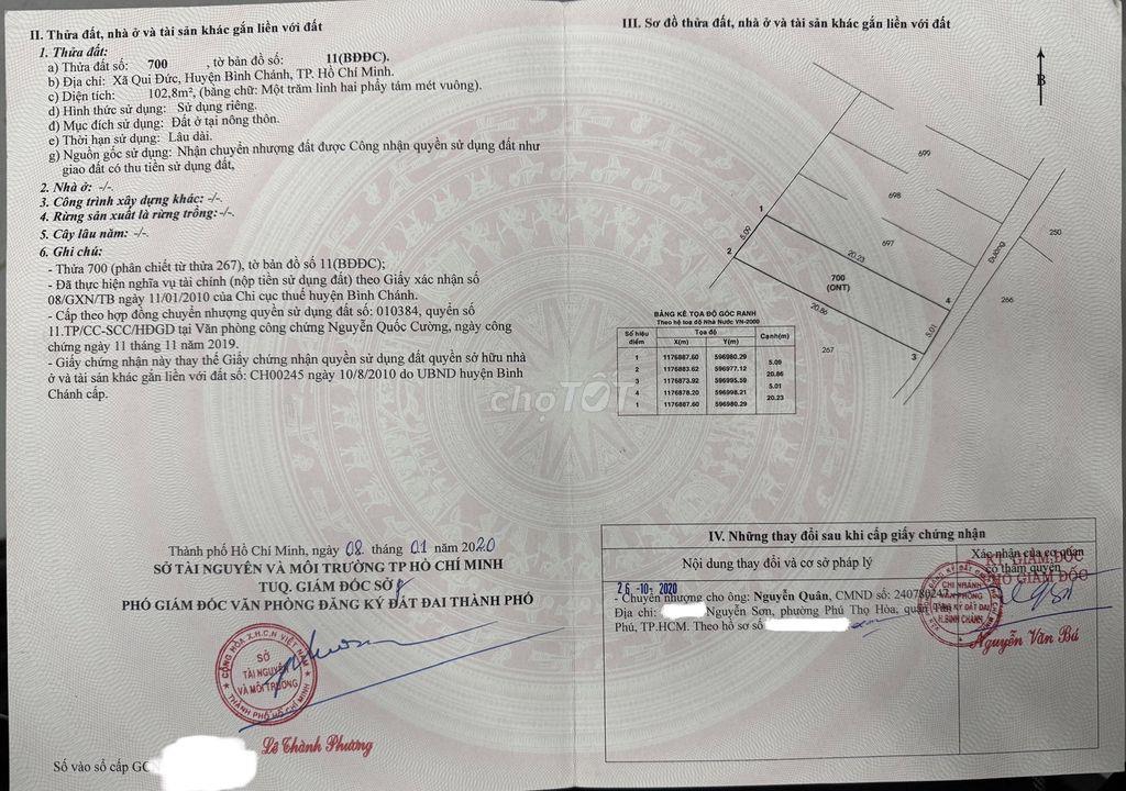 Cần bán GẤP lô đất thổ cư ở Bình Chánh, TP.HCM