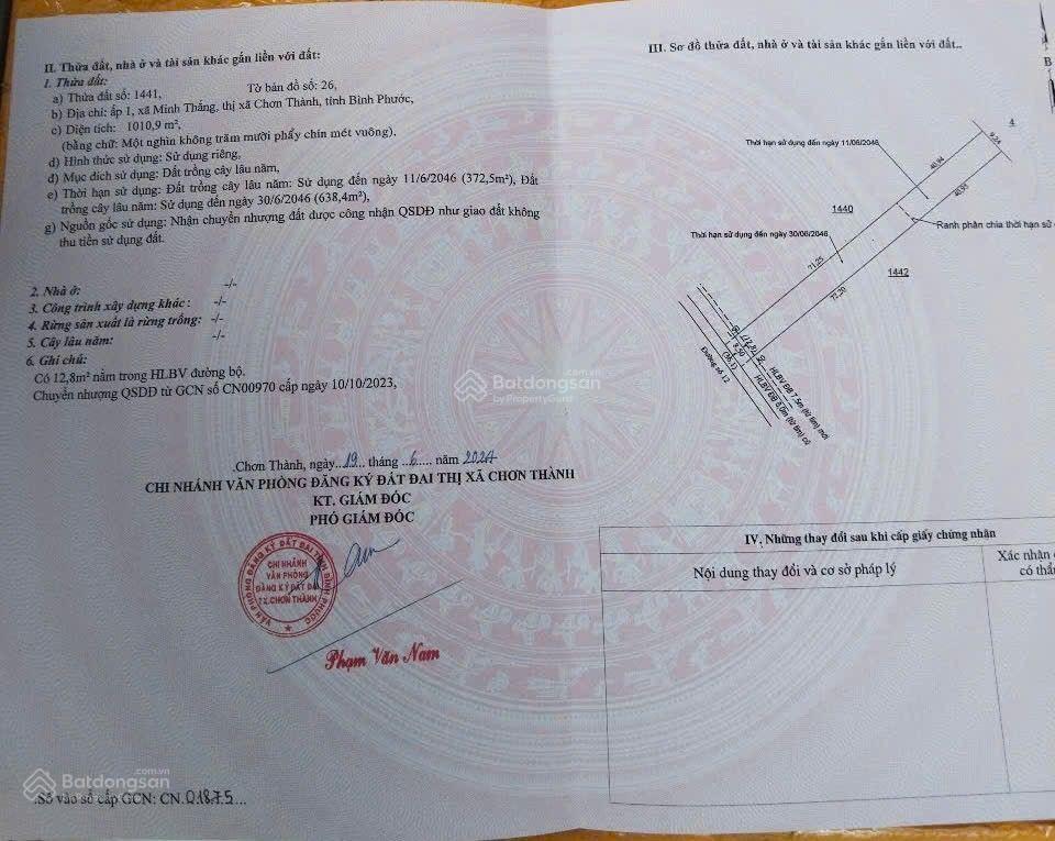 Chính chủ ra nhanh lô đất 1011m2 shr, ngay trường tiểu học minh thắng, đồng nai mới