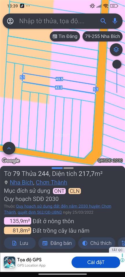 Còn 1 lô minh lập, nha bích, đồng nai 217,5m2 (5,02x43, 52m2) , thổ cư 100m2, shr. giá chỉ 395tr