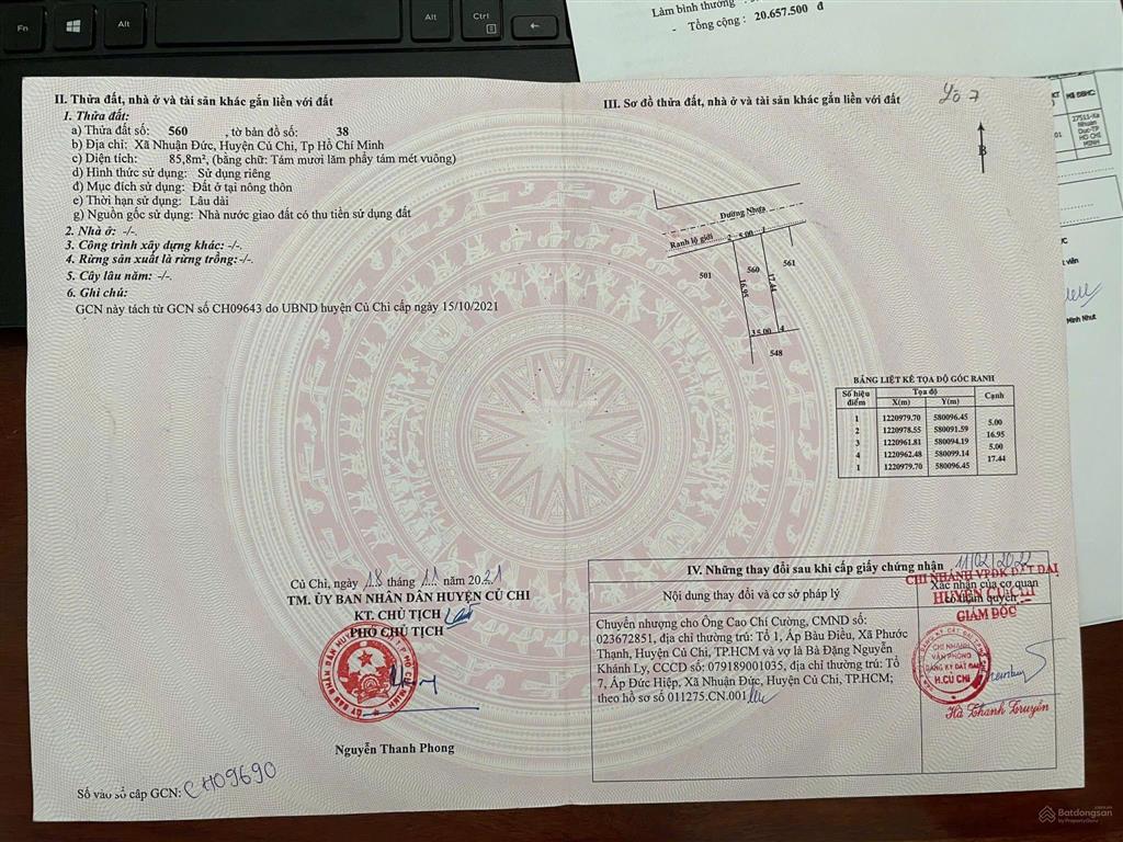 Bán đất đường nguyễn thị rành, gần địa đạo củ chi, gần vin củ chi diện tích 86m2 giá 2.1 tỷ