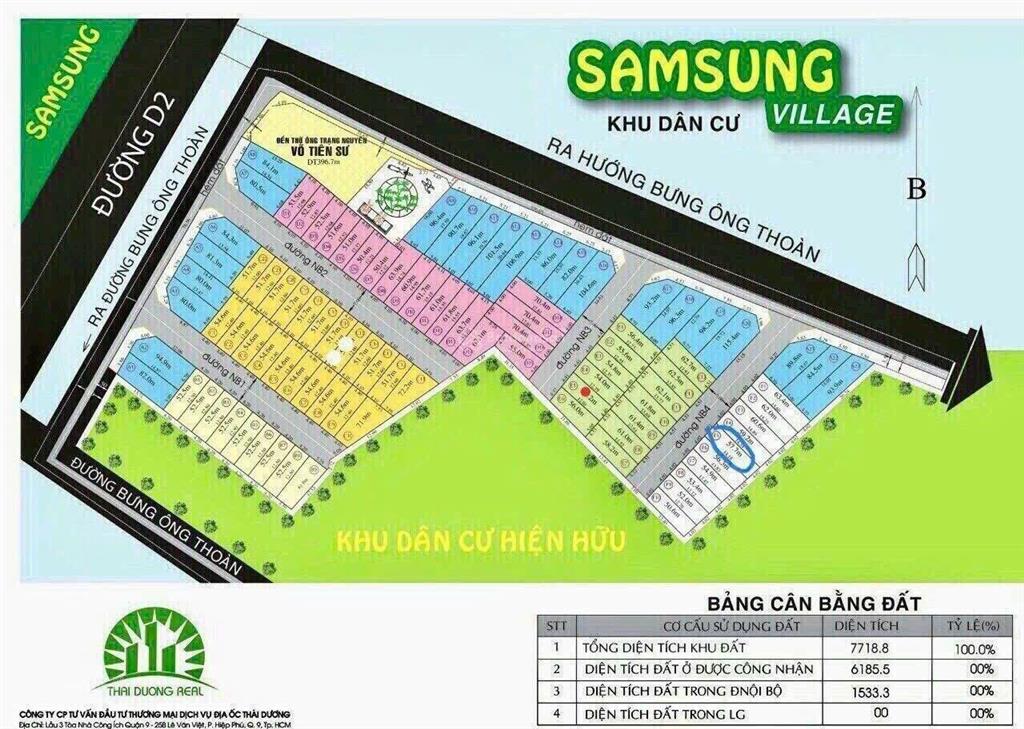 Rẻ nhất dự án bán đất kdc samsung village, dt 5 x 24,5m (122,5 m2), giá chỉ 49,7 tr/m2