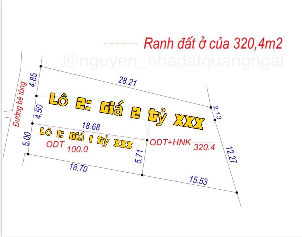 Bán mảnh vườn 408.9mv, có 200mv thổ cư ngay quảng trường tỉnh quảng ngãi, giá 8.4 triệu/mv tlcc