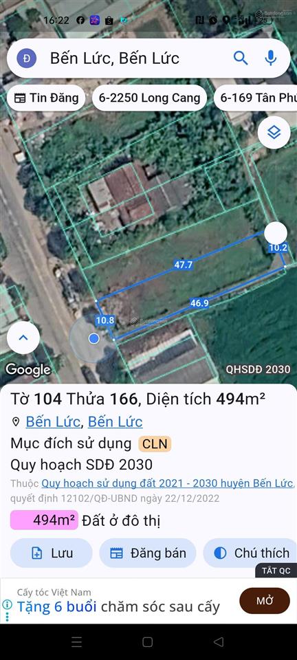 494m² đất thổ mặt tiền phan văn mãng kp 9 tt bến lức