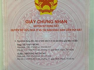 Chính chủ bán nhà hẻm 27, p. 15, q. bt. dt 56m2, dtsd 112m2. giá 4,8 tỷ