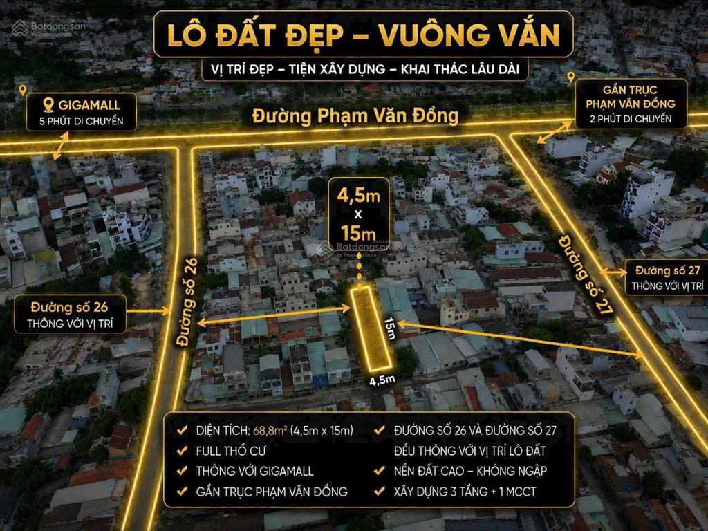 Bán đất đường 26 hạ giá 300 triệu 4,5x15 ra phạm văn đồng 500m đường xe hơi