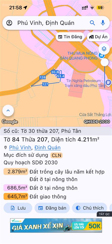 Bán đất tại xã phú tân, huyện định quán, đồng nai, 800 triệu, 1000 m2, view đẹp, chính chủ