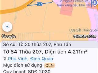 Bán đất tại xã phú tân, huyện định quán, đồng nai, 800 triệu, 1000 m2, view đẹp, chính chủ