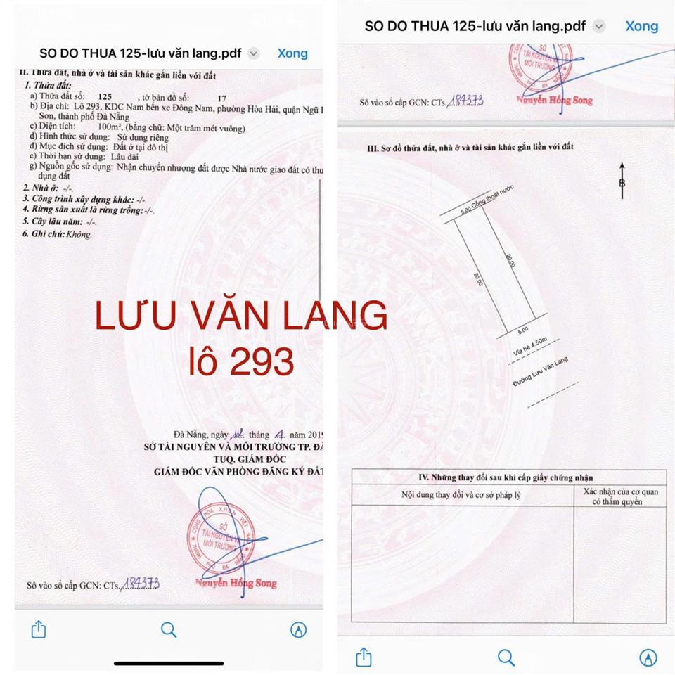 Bán cặp đất biển lưu văn lang 200 m bãi tắm sơn thuỷ đẹp