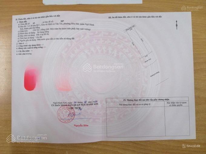Bán đất 135 m2, an nông, phường hòa hải, quận ngũ hành sơn, đà nẵng, đường 15m chính chủ