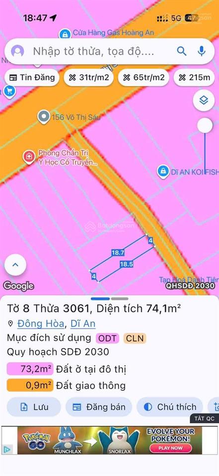 Chính chủ bán lô đất thổ cư 74m2 giá 4,7 tỷ đường võ thi sáu, đong hoà ,hcm mới