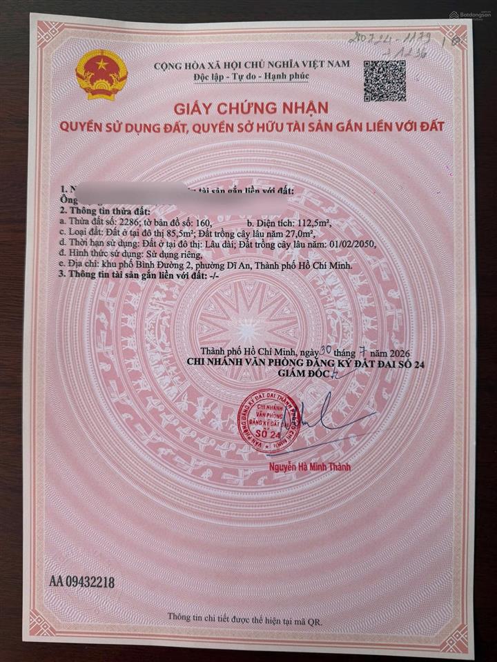 Chính chủ cần bán gấp xử lý công việc lô đất chợ dĩ an 2